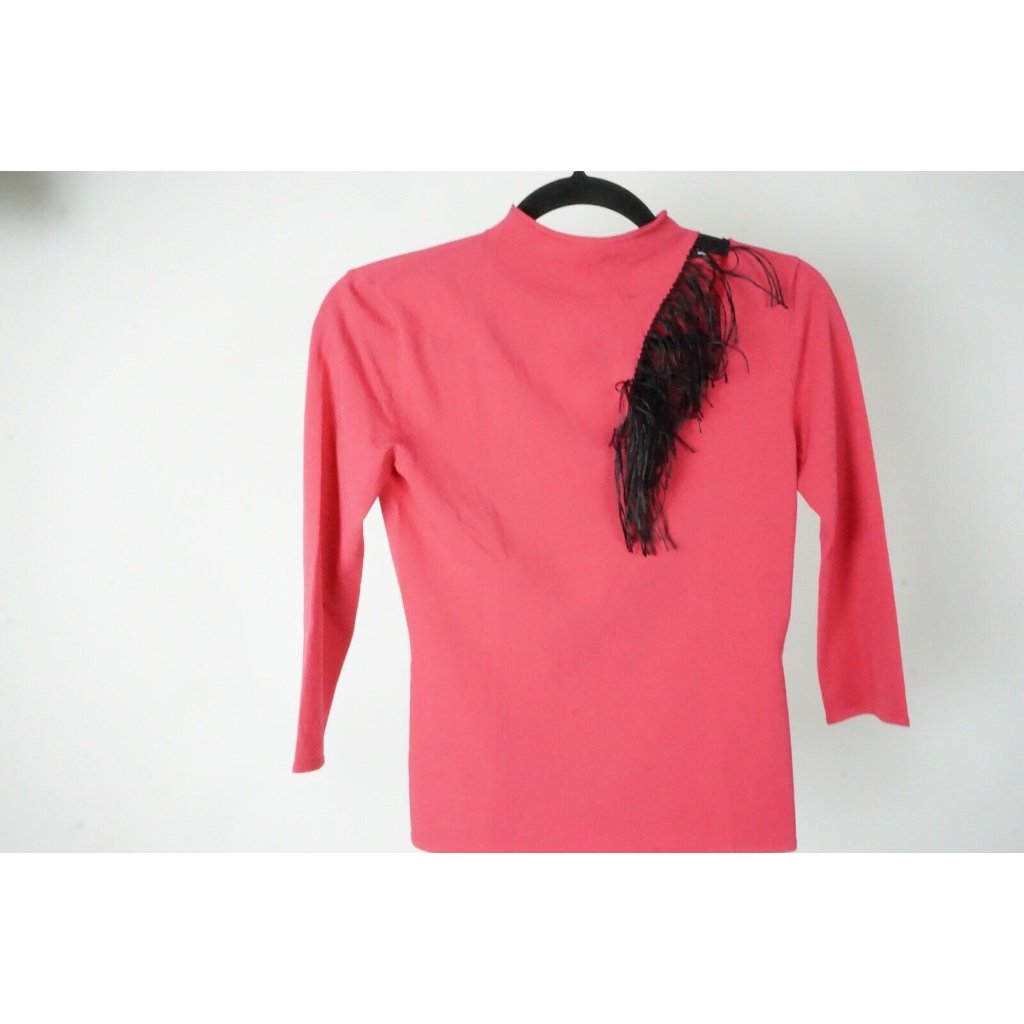 Giorgio Armani Bright Pink Black Fringe Viscose Blend Top Sz 38 Brand New